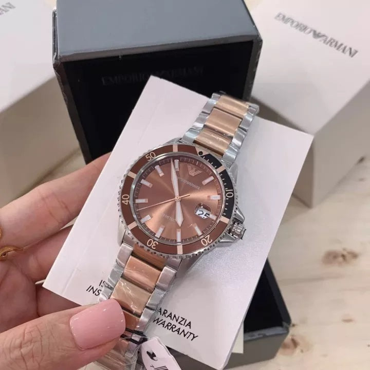  Shop Authentic Emporio Armani Diver Quartz Brown Dial Two Tone Steel Strap Watch For Men - AR11340 - Luxxuri