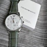 Shop Authentic Emporio Armani Classic Chronograph Silver Dial Grey Leather Strap Watch For Men - AR1861 - Luxxuri