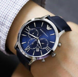  Shop Authentic Emporio Armani Giovanni T Bar Chronograph Quartz Blue Dial Blue Leather Strap Watch For Men - AR11226 - Luxxuri