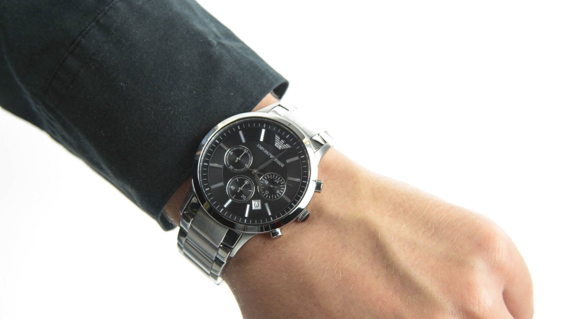  Shop Authentic Emporio Armani Classic Chronograph Black Dial Silver Steel Strap Watch For Men - AR2434 - Luxxuri
