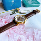  Shop Authentic Fossil Townsman Automatic Skeleton Gold Dial Brown Leather Strap Watch for Men - ME3043 - Luxxuri
