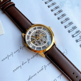  Shop Authentic Fossil Townsman Automatic Skeleton Gold Dial Brown Leather Strap Watch for Men - ME3043 - Luxxuri