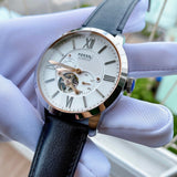  Shop Authentic Fossil Townsman Automatic White Dial Black Leather Strap Watch for Men - ME3104 - Luxxuri