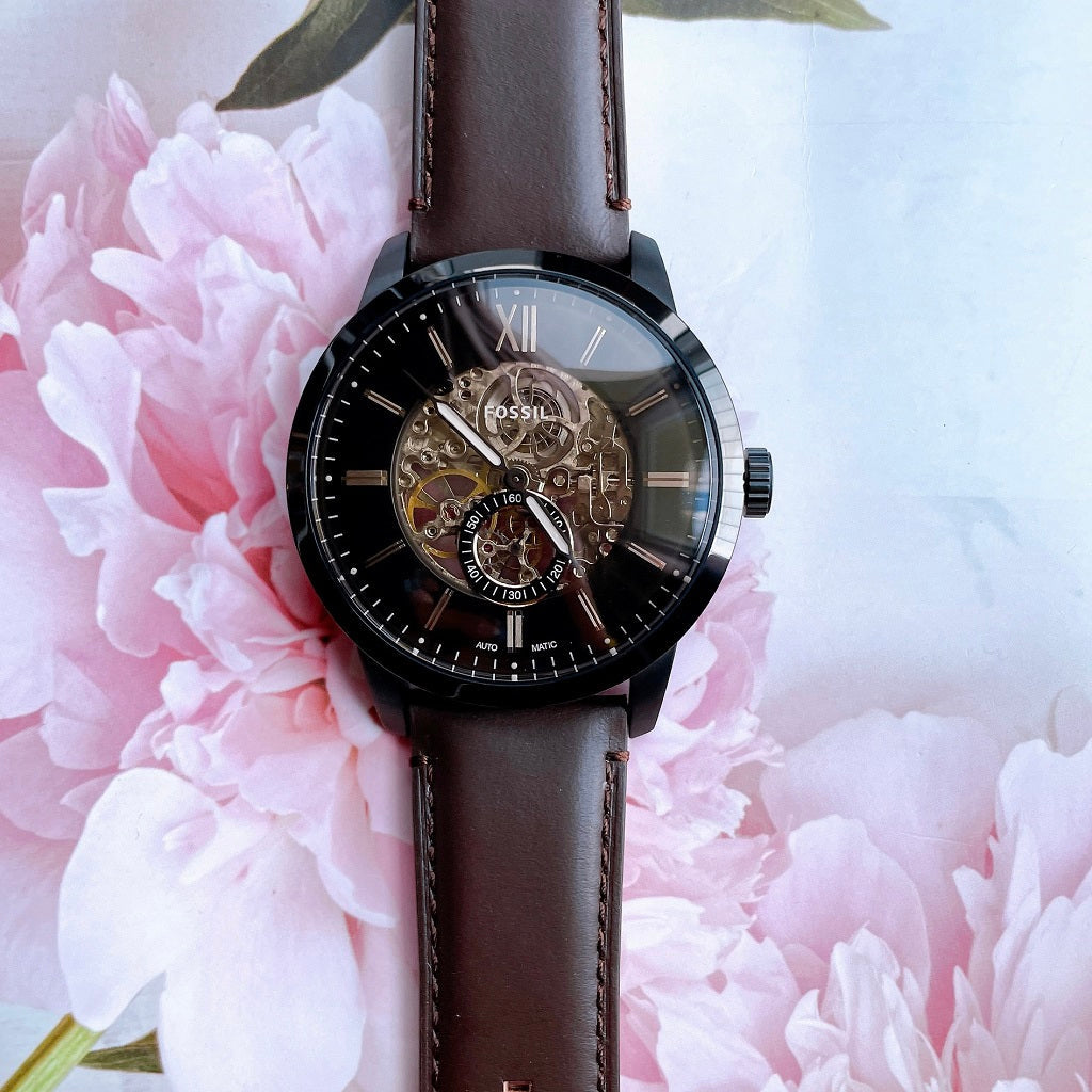  Shop Authentic Fossil Townsman Automatic Black Dial Brown Leather Strap Watch for Men - ME3155 - Luxxuri