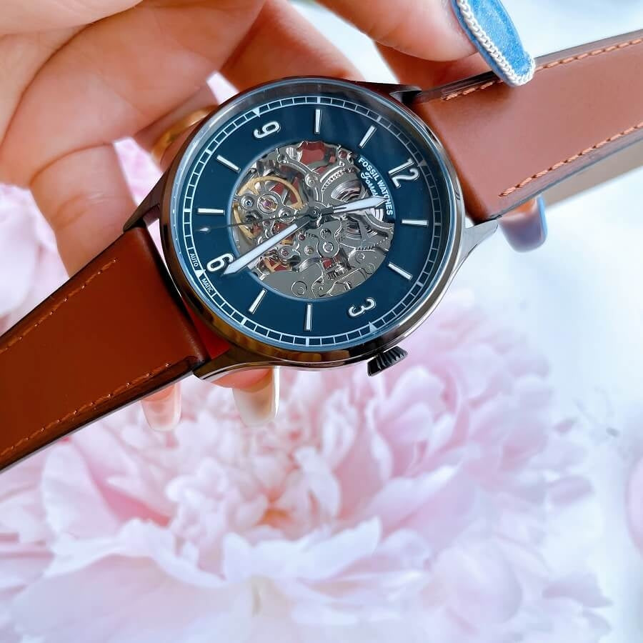  Shop Authentic Fossil Forrester Automatic Skeleton Grey Dial Brown Leather Strap Watch for Men - ME3178 - Luxxuri