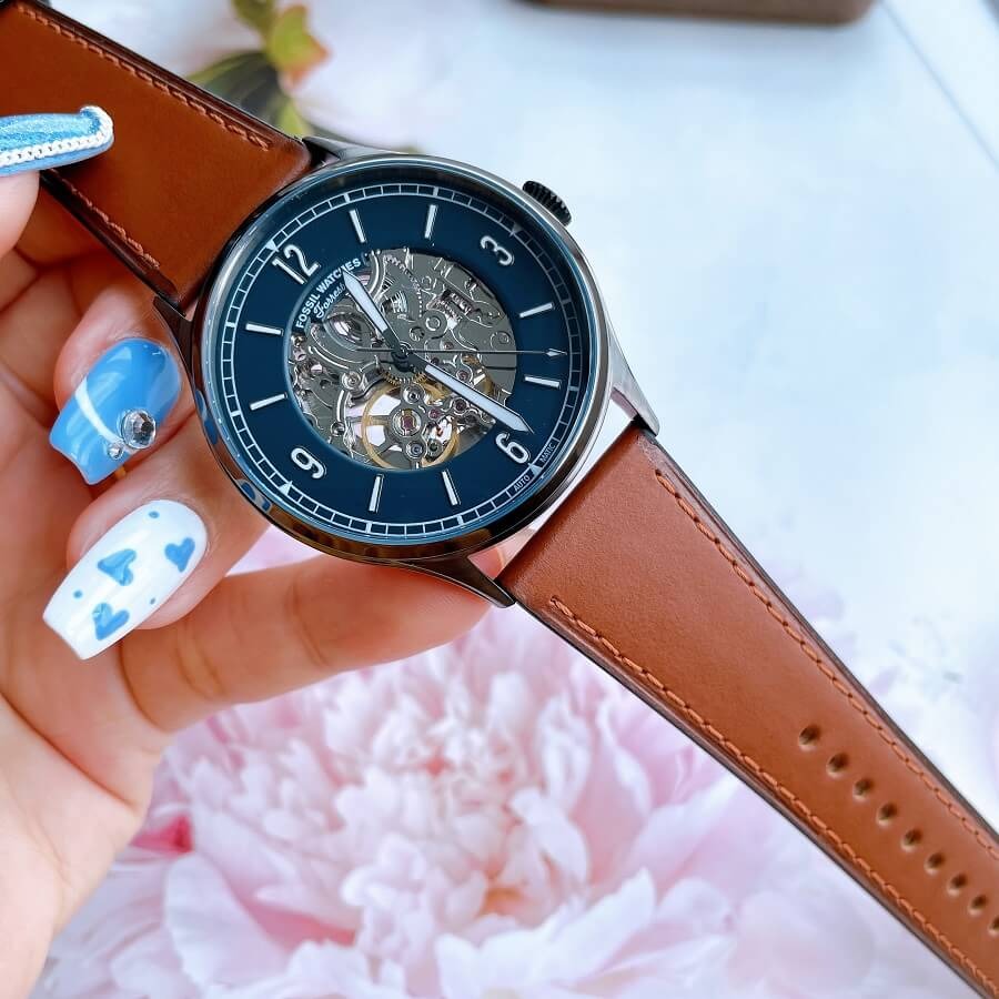  Shop Authentic Fossil Forrester Automatic Skeleton Grey Dial Brown Leather Strap Watch for Men - ME3178 - Luxxuri