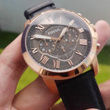  Shop Authentic Fossil Grant Chronograph Grey Dial Black Leather Strap Watch for Men - FS5085 - Luxxuri