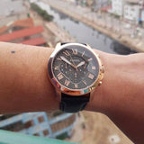  Shop Authentic Fossil Grant Chronograph Grey Dial Black Leather Strap Watch for Men - FS5085 - Luxxuri