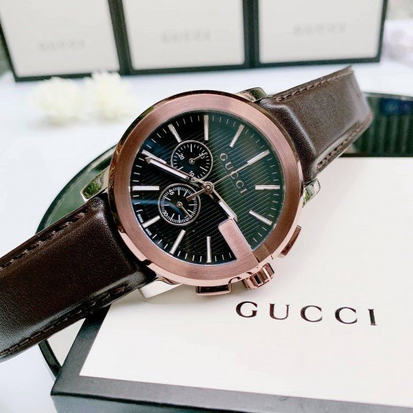  Shop Authentic Gucci G Chrono Black Dial Brown Leather Strap Watch For Men - YA101202 - Luxxuri