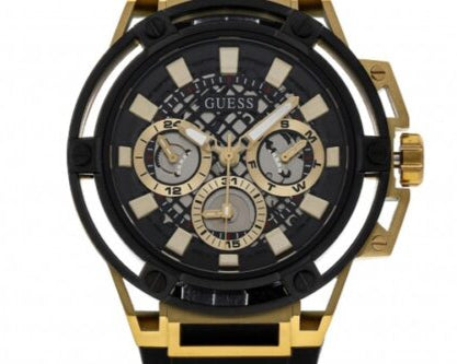  Shop Authentic Guess Matrix Multifunction Gold Dial Black Rubber Strap Watch For Men - GW0423G2 - Luxxuri