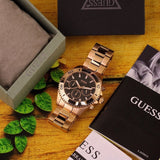  Shop Authentic Guess Chaser Chronograph Black Dial Rose Gold Steel Strap Watch for Men - W0170G3 - Luxxuri