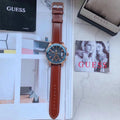  Shop Authentic Guess Pinnacle Chronograph Quartz Blue Dial Brown Leather Strap Watch For Women - W0673G3 - Luxxuri