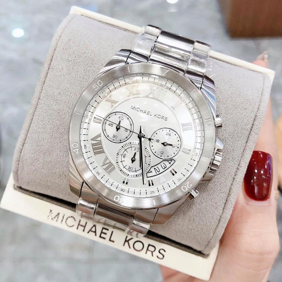  Shop Authentic Michael Kors Brecken Chronograph Silver Dial Silver Steel Strap Watch For Women - MK8562 - Luxxuri