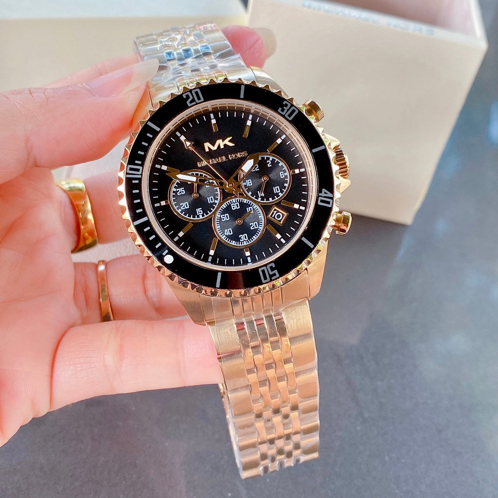  Shop Authentic Michael Kors Bayville Chronograph Black Dial Gold Steel Strap Watch For Men - MK8726 - Luxxuri