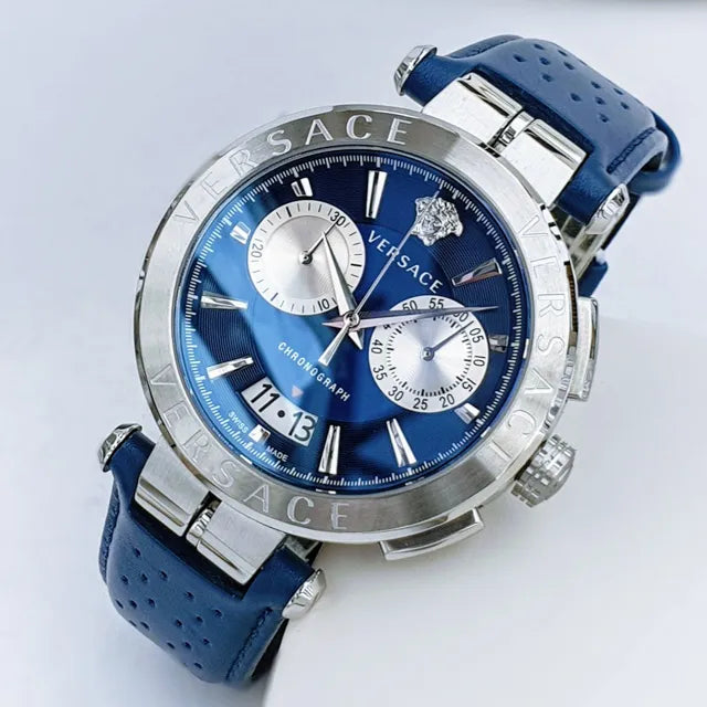  Shop Authentic Versace Aion Chronograph Blue Dial Blue Leather Strap Watch for Men - VE1D01220 - Luxxuri