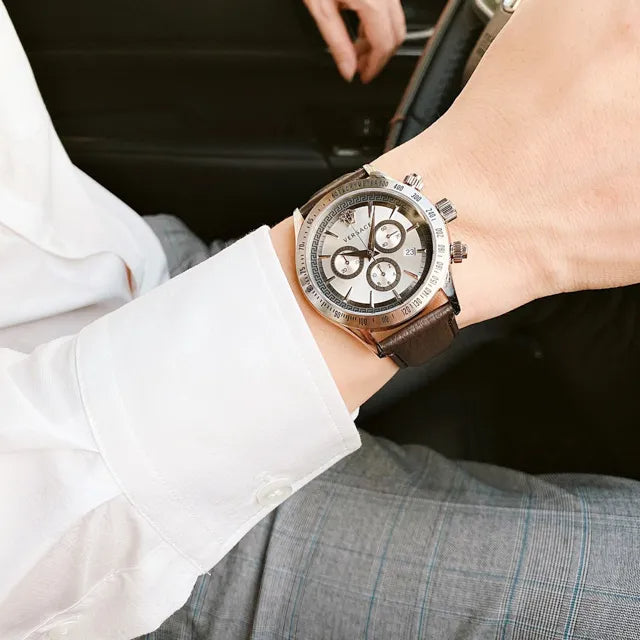  Shop Authentic Versace Classic Chronograph Quartz Silver Dial Brown Leather Strap Watch For Men - VEV700119 - Luxxuri