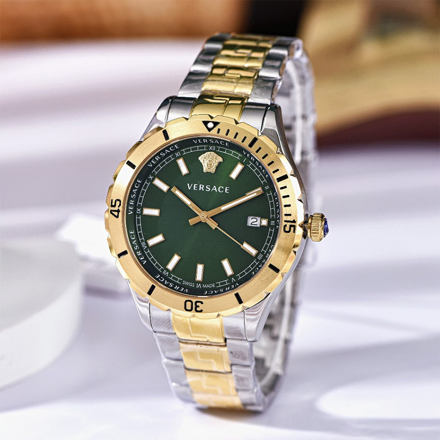  Shop Authentic Versace Hellenyium Quartz Green Dial Two Tone Steel Strap Watch For Men - VE3A00720 - Luxxuri