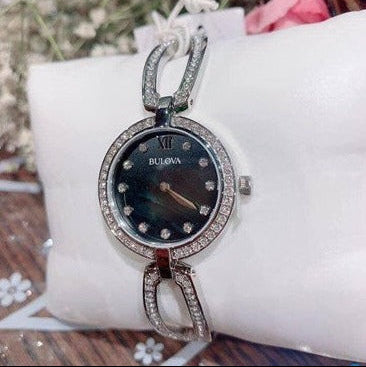  Shop Authentic Bulova Crystal Black Mother of Pearl Dial Silver Steel Strap Watch for Women - 96L224 - Luxxuri