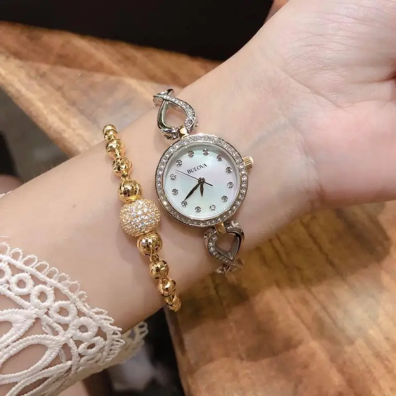  Shop Authentic Bulova Analog Crystals Mother of Pearl Dial Silver Steel Strap Watch for Women - 98X109 - Luxxuri