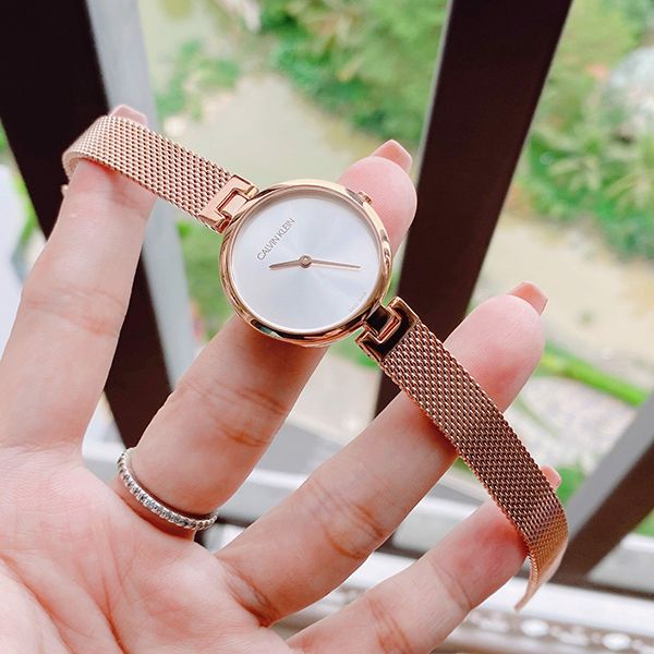  Shop Authentic Calvin Klein Authentic Silver Dial Rose Gold Mesh Bracelet Watch for Women - K8G23626 - Luxxuri