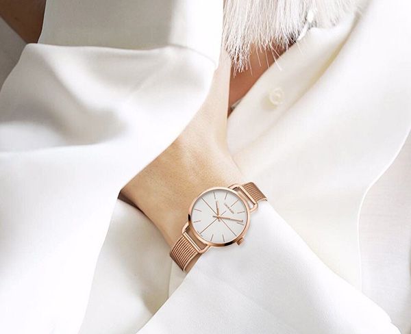  Shop Authentic Calvin Klein Even White Dial Rose Gold Mesh Bracelet Watch for Women - K7B23626 - Luxxuri