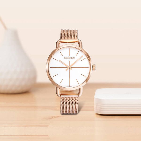  Shop Authentic Calvin Klein Even White Dial Rose Gold Mesh Bracelet Watch for Women - K7B23626 - Luxxuri