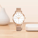  Shop Authentic Calvin Klein Even White Dial Rose Gold Mesh Bracelet Watch for Women - K7B23626 - Luxxuri
