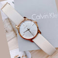  Shop Authentic Calvin Klein City Silver Dial White Leather Strap Watch for Women - K2G236X6 - Luxxuri