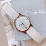  Shop Authentic Calvin Klein City Silver Dial White Leather Strap Watch for Women - K2G236X6 - Luxxuri