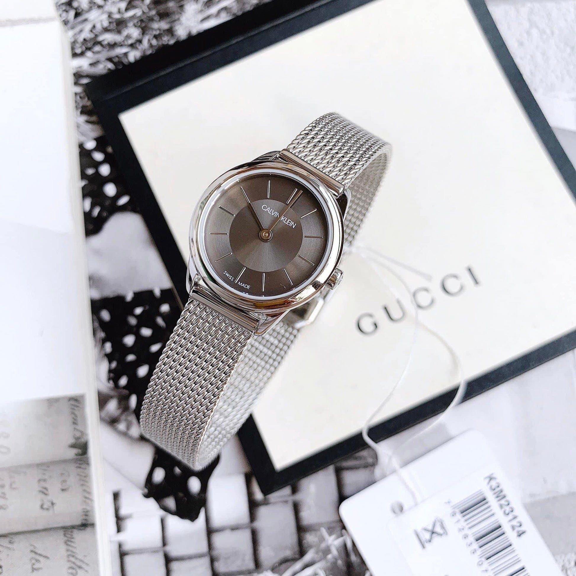  Shop Authentic Calvin Klein Minimal Grey Dial Silver Mesh Bracelet Watch for Women - K3M23124 - Luxxuri