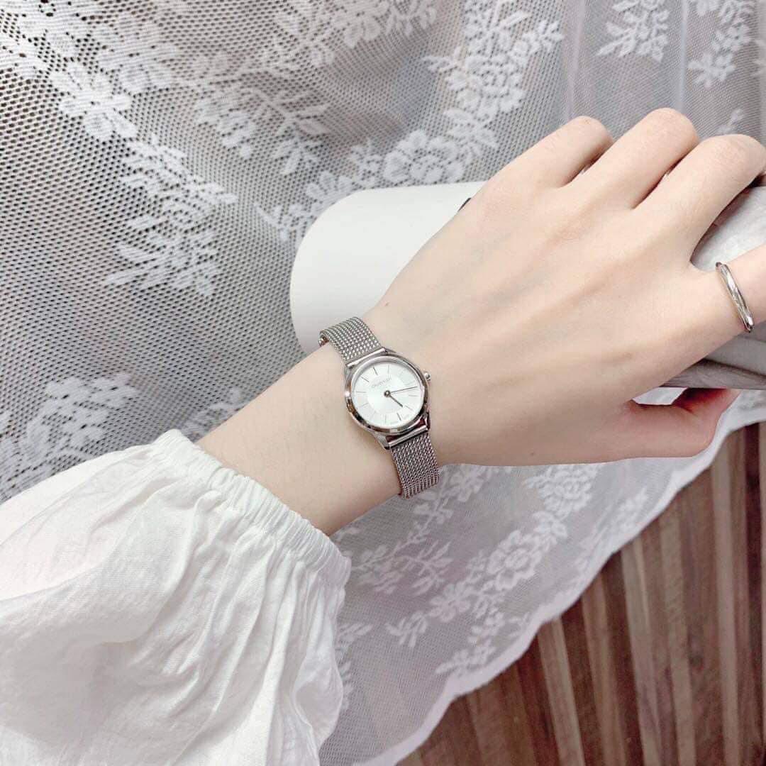  Shop Authentic Calvin Klein Minimal White Dial Silver Mesh Bracelet Watch for Women - K3M23126 - Luxxuri