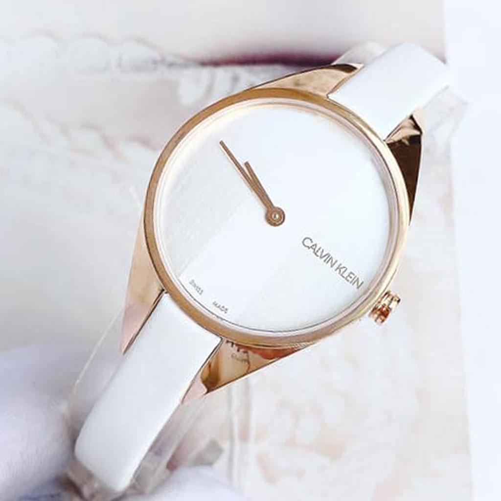  Shop Authentic Calvin Klein Rebel White Grey Dial White Leather Strap Watch for Women - K8P236L6 - Luxxuri