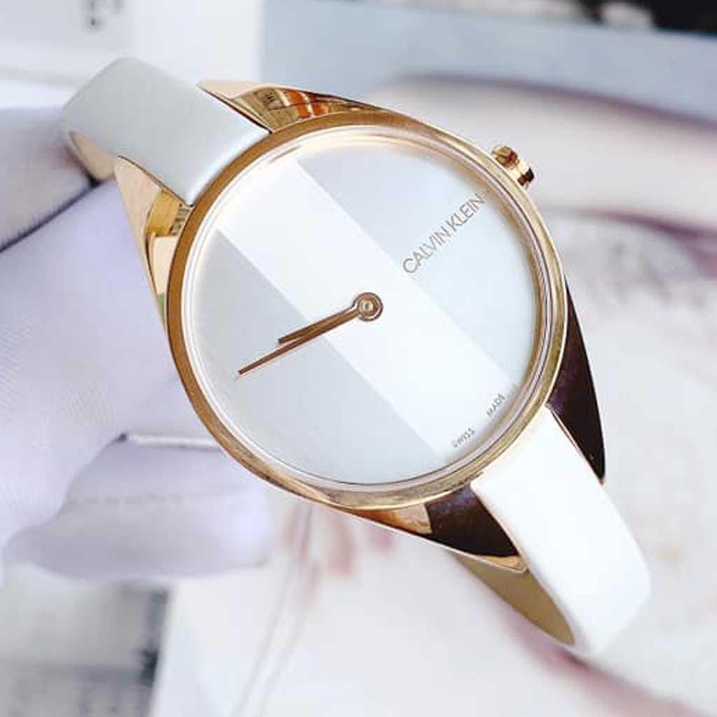  Shop Authentic Calvin Klein Rebel White Grey Dial White Leather Strap Watch for Women - K8P236L6 - Luxxuri