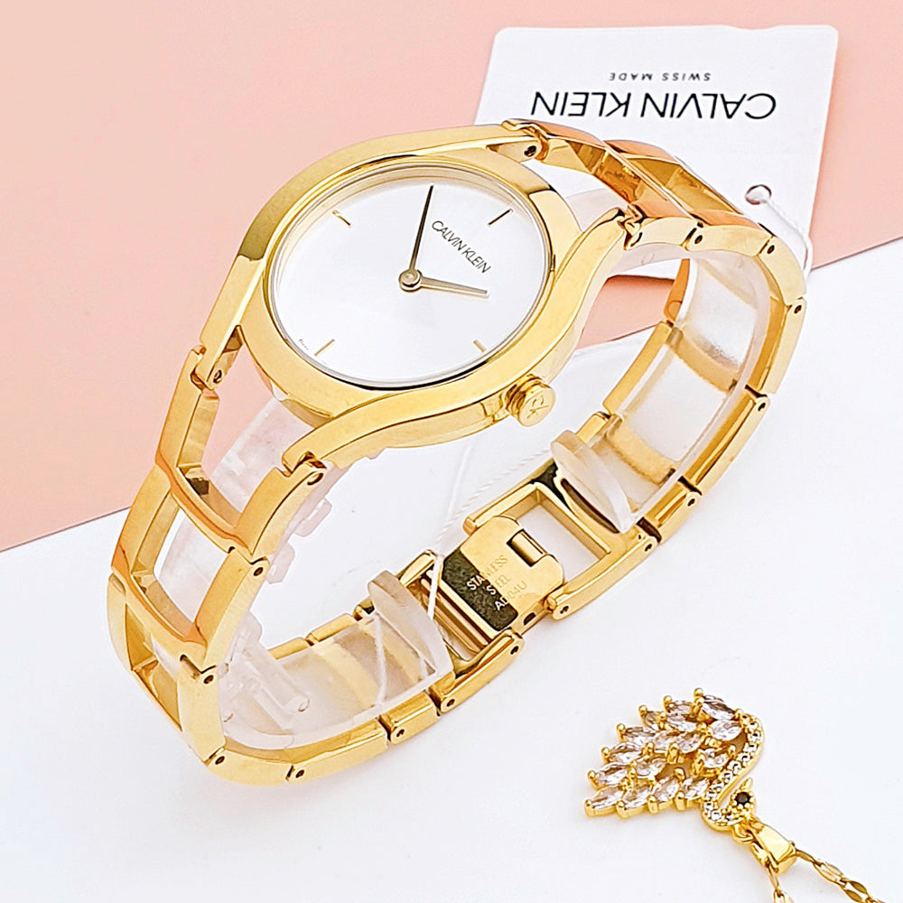  Shop Authentic Calvin Klein Class White Dial Gold Steel Strap Watch for Women - K6R23526 - Luxxuri