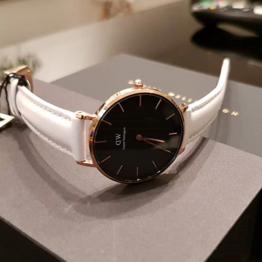  Shop Authentic Daniel Wellington Classic Petite Bondi Black Dial White Leather Strap Watch For Women - DW00100283 - Luxxuri
