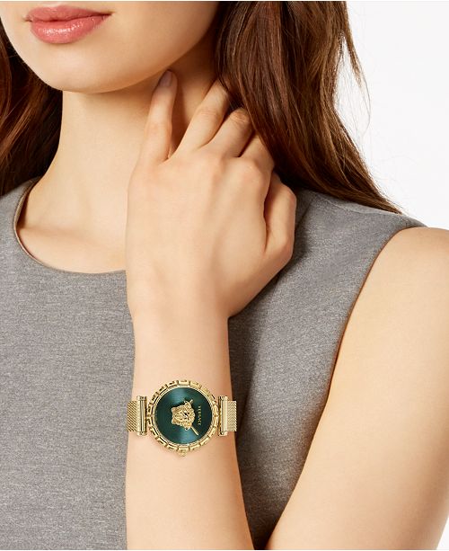 Versace Palazzo Empire Greca Green Dial Gold Mesh Bracelet Watch for Women - VEDV00819