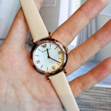  Shop Authentic Emporio Armani Mother of Pearl Dial Beige Leather Strap Watch For Women - AR11004 - Luxxuri