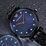  Shop Authentic Emporio Armani Gianni T-Bar Quartz Black Mother of Pearl Dial Black Steel Strap Watch For Women - AR11268 - Luxxuri