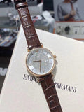  Shop Authentic Emporio Armani Gianni T-Bar Silver Dial Brown Leather Strap Watch For Women - AR11269 - Luxxuri