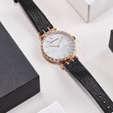  Shop Authentic Emporio Armani Gianni T-Bar Mother of Pearl Dial Black Leather Strap Watch For Women - AR11295 - Luxxuri