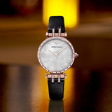  Shop Authentic Emporio Armani Gianni T-Bar Mother of Pearl Dial Black Leather Strap Watch For Women - AR11295 - Luxxuri