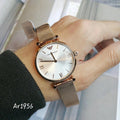 Emporio Armani Gianni T Bar Silver Dial Rose Gold Mesh Bracelet Watch For Women - AR1956