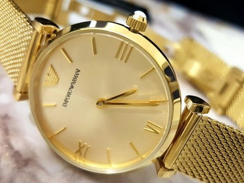 Shop Authentic Emporio Armani Retro Gold Dial Gold Mesh Bracelet Watch For Women - AR1957 - Luxxuri