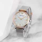  Shop Authentic Emporio Armani Gianni T Bar Mother of Pearl Dial Silver Mesh Bracelet Watch For Women - AR2068 - Luxxuri