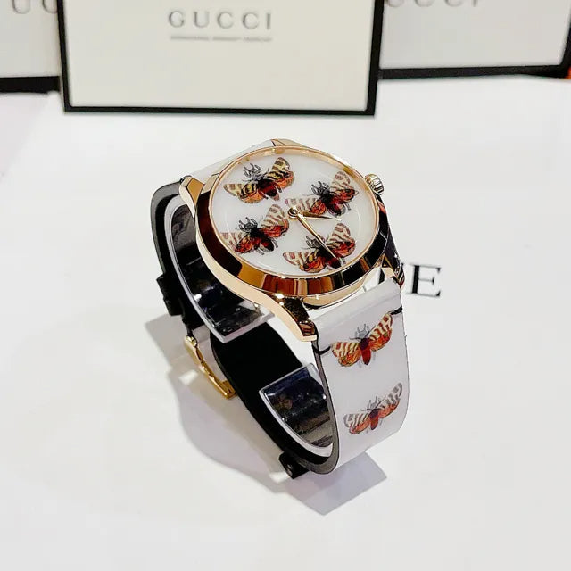  Shop Authentic Gucci G Timeless Quartz White Dial White Leather Strap Watch For Women - YA1264109 - Luxxuri