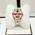  Shop Authentic Gucci G Timeless Quartz White Dial White Leather Strap Watch For Women - YA1264109 - Luxxuri