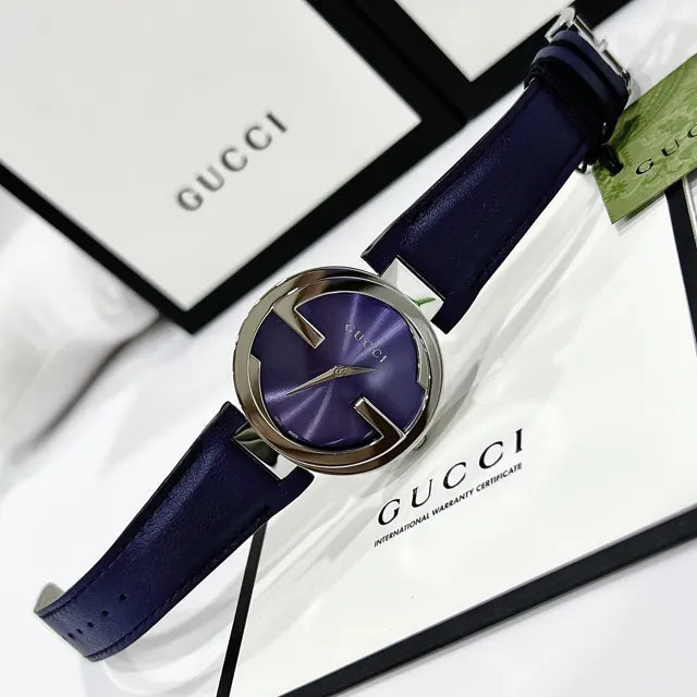  Shop Authentic Gucci Interlocking G Blue Dial Blue Leather Strap Watch For Women - YA133322 - Luxxuri