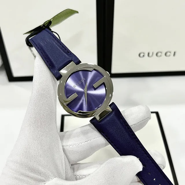  Shop Authentic Gucci Interlocking G Blue Dial Blue Leather Strap Watch For Women - YA133322 - Luxxuri
