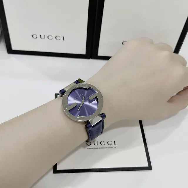  Shop Authentic Gucci Interlocking G Blue Dial Blue Leather Strap Watch For Women - YA133322 - Luxxuri