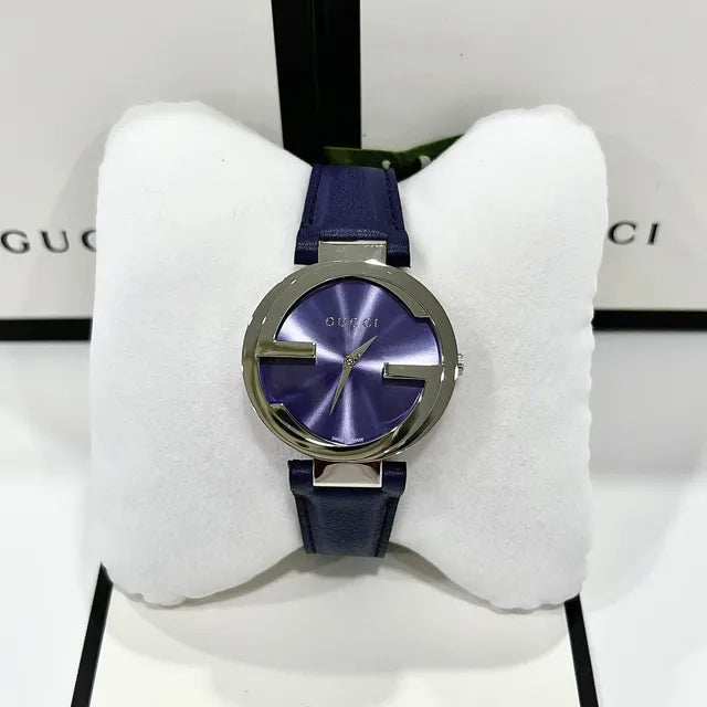  Shop Authentic Gucci Interlocking G Blue Dial Blue Leather Strap Watch For Women - YA133322 - Luxxuri